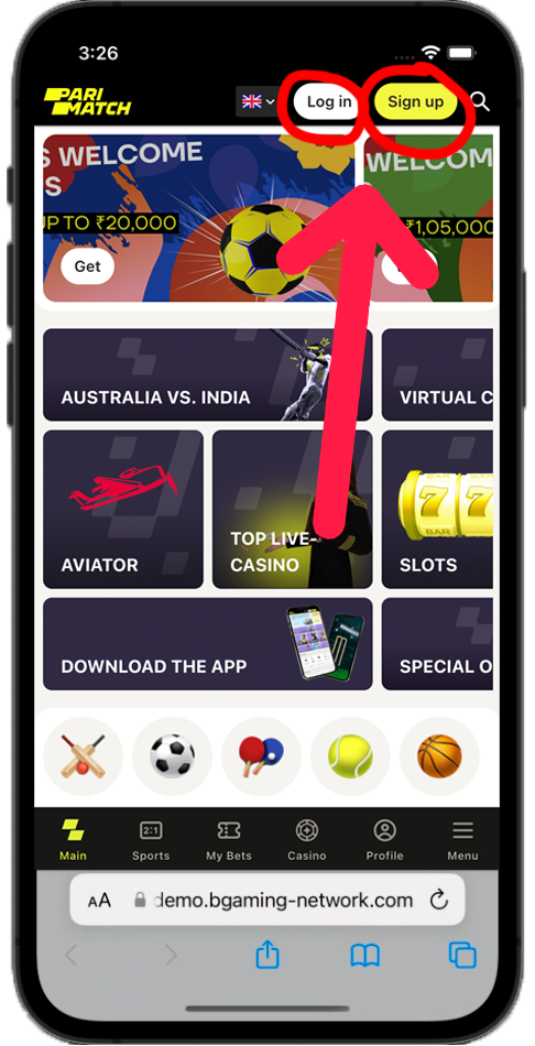 Log in Parimatch casino